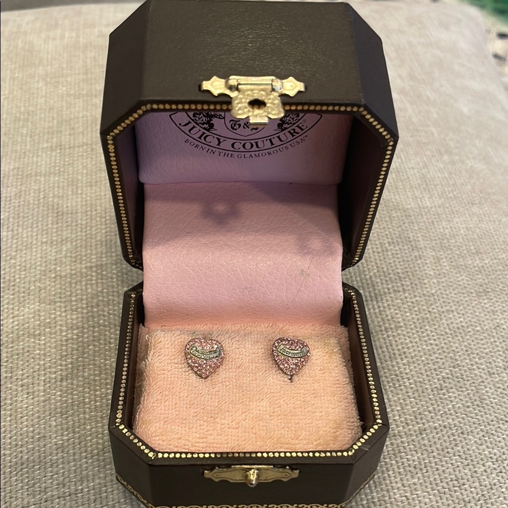 Juicy Couture Pink Heart Stud Earrings with “og” crown backs, box & Nordy tags!